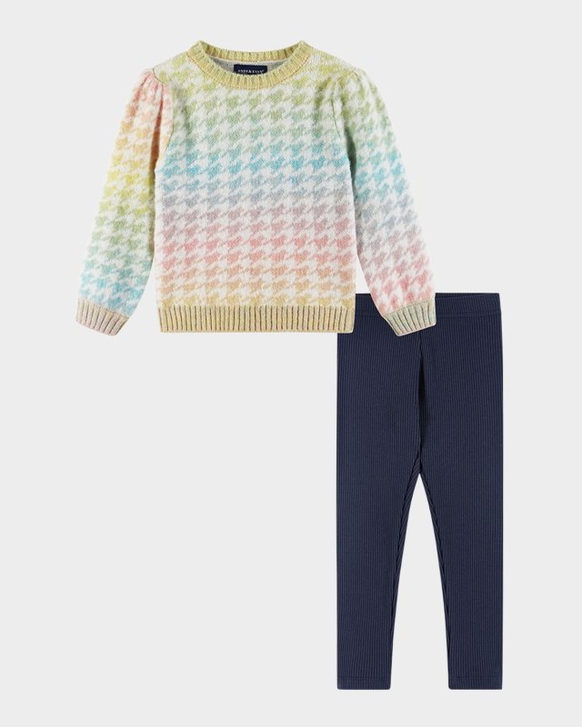 Ombre Rainbow Houndstooth Sweater & Legging Set, Size 2T-6X
